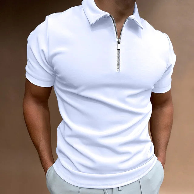 Elegant kortermet skjorte for menn med praktisk glidelås. Komfortabel fritidsskjorte i pustende polyester.
