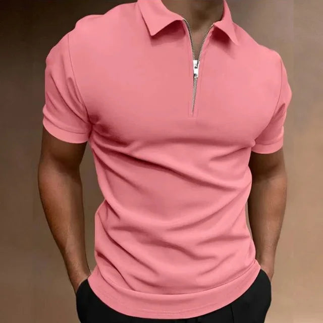 Moderne kortermet herreskjorte med glidelåsdetalj. Perfekt for en casual og stilfull sommerlook.