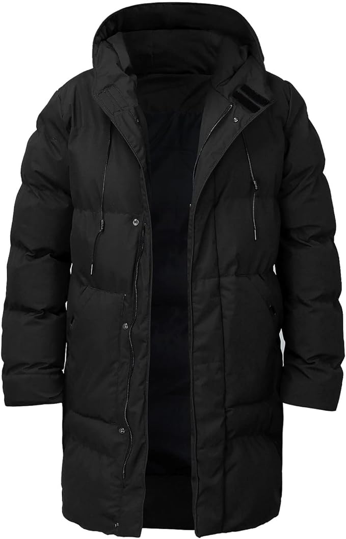 Grå herre tykk frakk, moderne design, varmt og komfortabelt vinteryttertøy for allvêr.