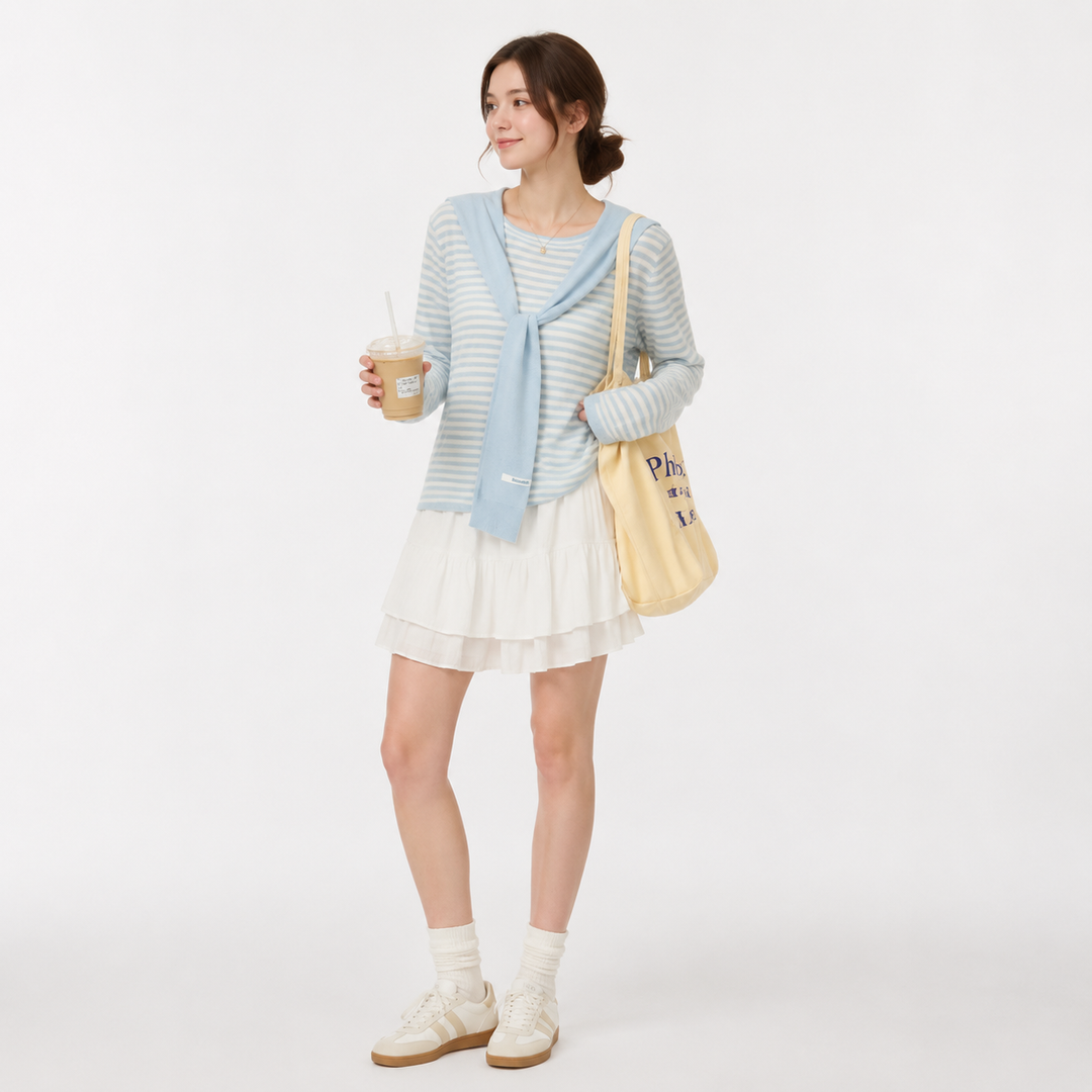 Dame strikkesett med topp og sjal i koreansk stil. Minimalistisk, elegant og komfortabelt for motebevisste.