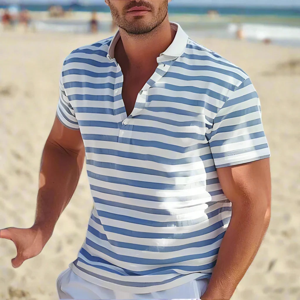Menns stripete retro poloskjorte i klassisk design, perfekt for sommer og fritid.