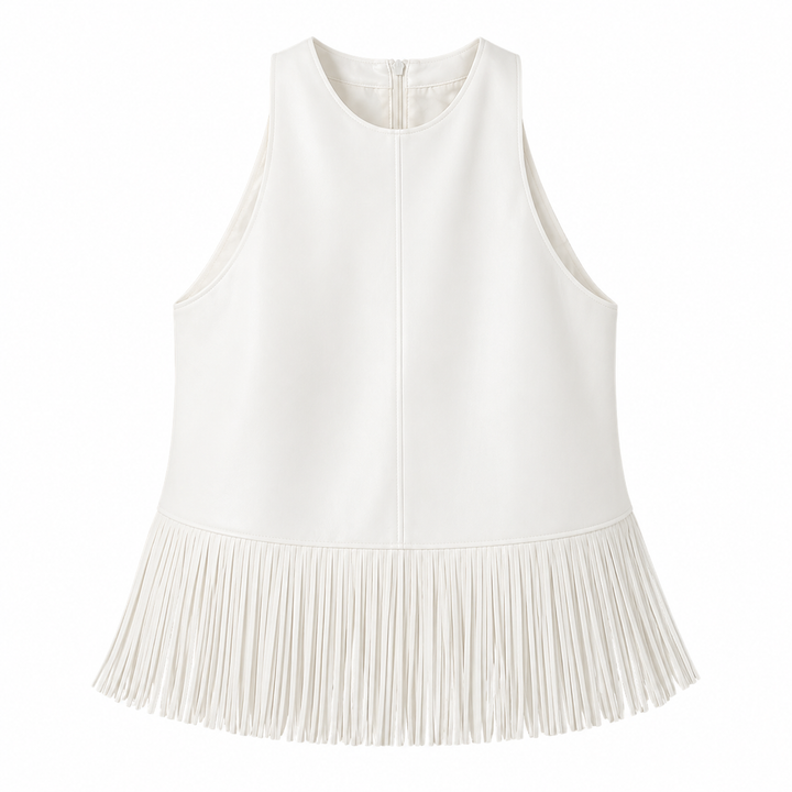 Trendy frynsetopp i halterdesign for kvinner. Elegant ryggløs topp, ideell for fest og sommer.