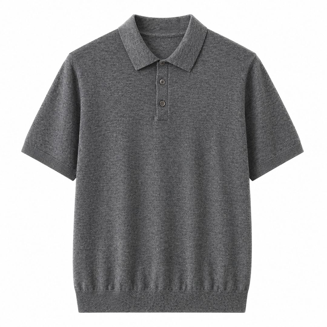 Brettet, myk herre kasjmir polo t-skjorte, 100% ren kasjmir for helårskomfort og luksus.