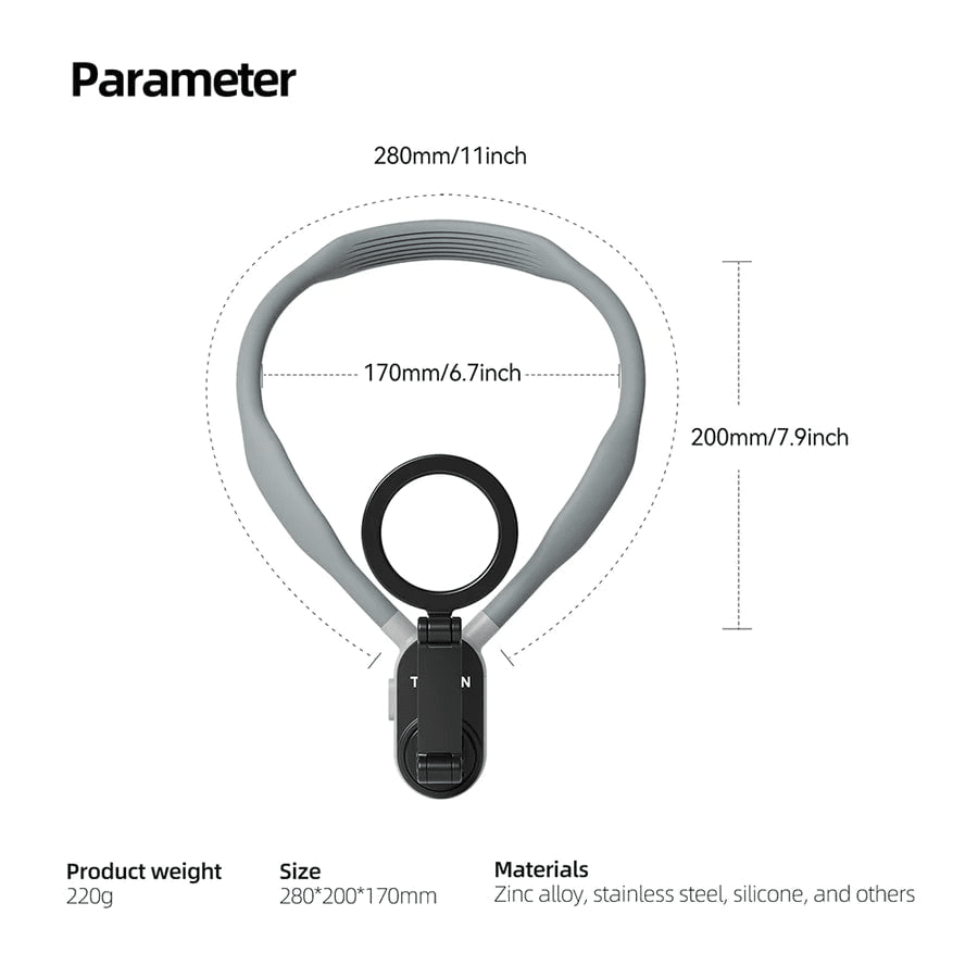 Handsfree mobilholder for hals, ideelt for live-streaming, matlaging og DIY-prosjekter. Enkel å justere.