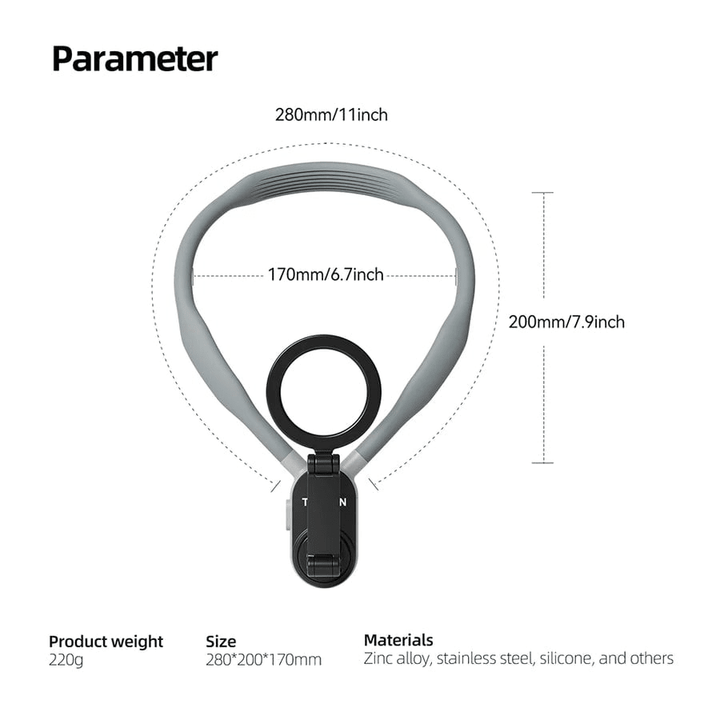 Handsfree mobilholder for hals, ideelt for live-streaming, matlaging og DIY-prosjekter. Enkel å justere.