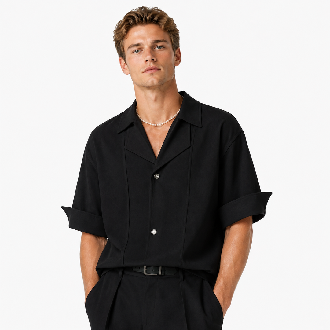 Trendy herre kortermet skjorte, moderne lag-på-lag design for en kul og komfortabel fritidsstil.