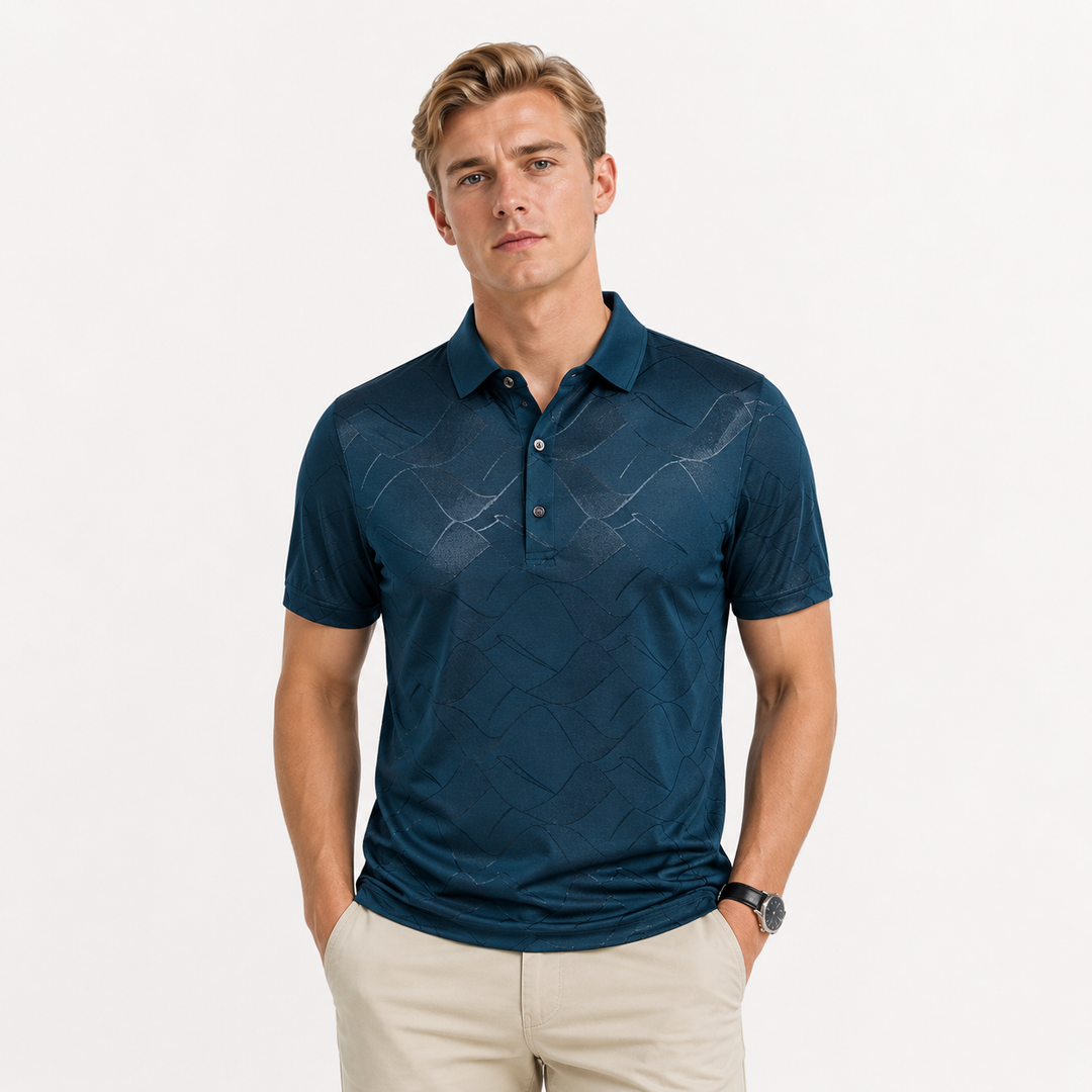 Slim fit poloskjorte til herre i lyocell- og silkeblanding. Elegant business casual sommerskjorte.