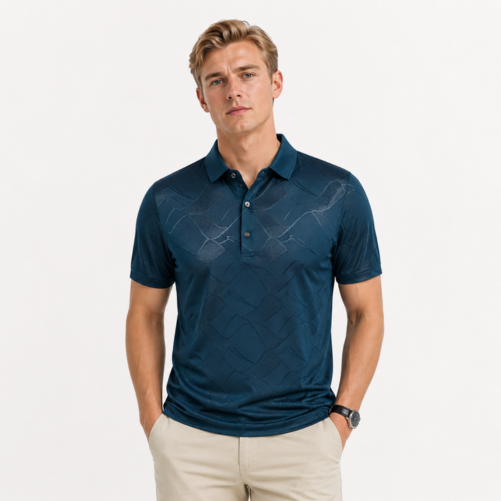 Slim fit poloskjorte til herre i lyocell- og silkeblanding. Elegant business casual sommerskjorte.