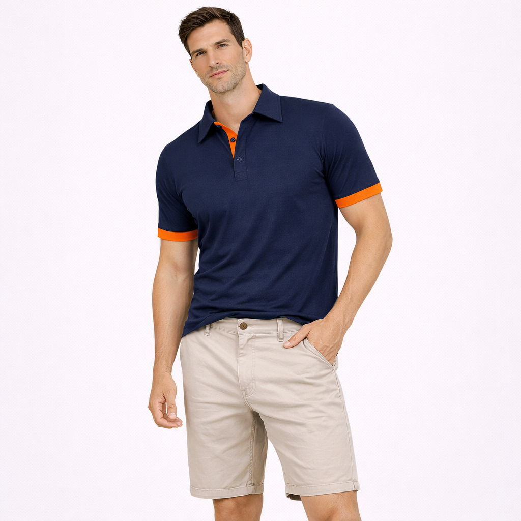 Kortermet Henley skjorte for herre. Lett og pustende sommerskjorte, perfekt for varme dager og fritid.