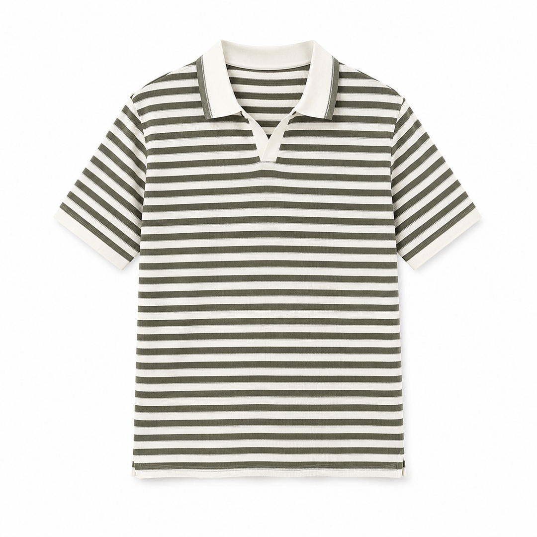 Klassisk stripet polo til herre, kortermet og komfortabel i bomullsblanding, perfekt for sommermote.