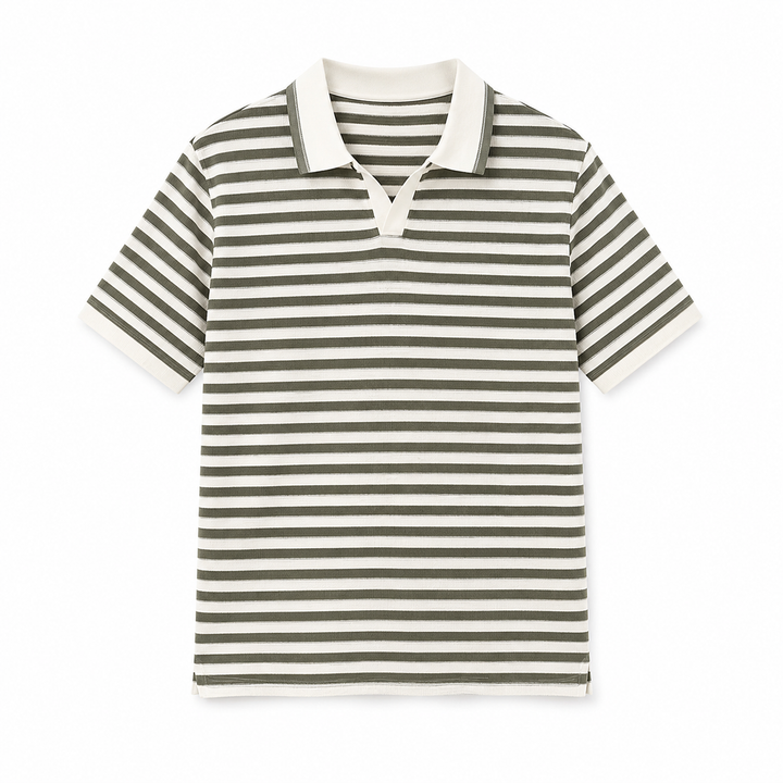 Klassisk stripet polo til herre, kortermet og komfortabel i bomullsblanding, perfekt for sommermote.