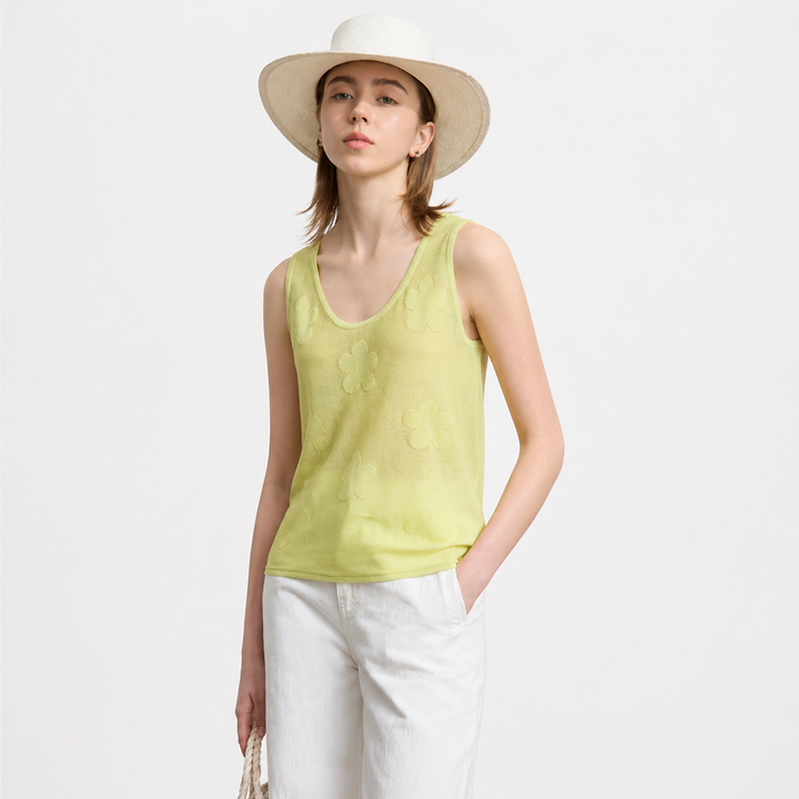U-hals strikket camisole topp for kvinner. En stilig og pustende sommer basic for alle anledninger.