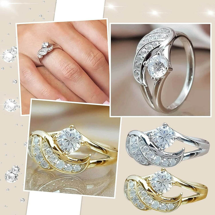 Unik dame ring med utsøkt englevinge og strålende cubic zirconia. Et tidløst smykke.