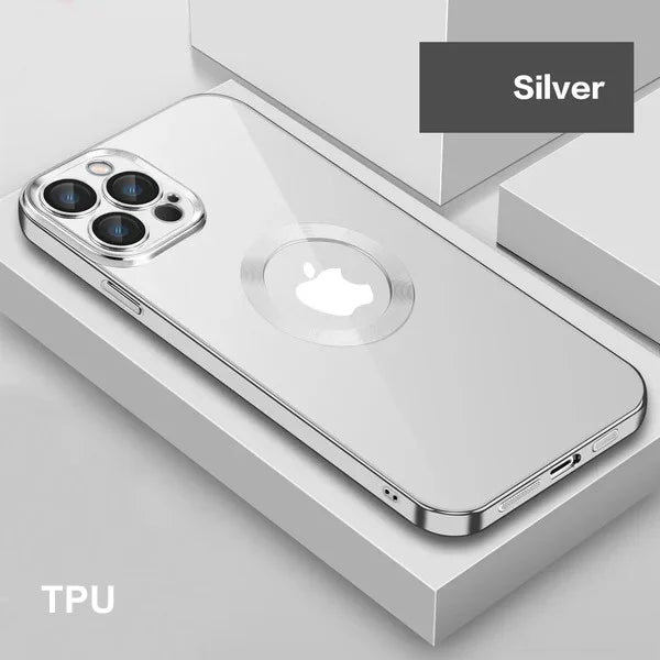 Krystallklart gjennomsiktig iPhone deksel viser telefonens design, med solid mobilbeskyttelse.
