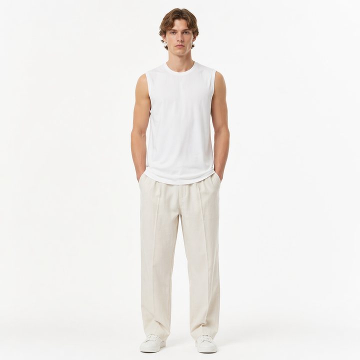 Herre sommertopp, ermeløs og vintage-inspirert for en trendy og avslappet look.