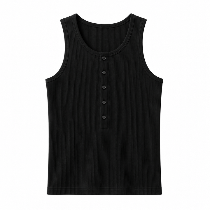 Minimalistisk herre strikket topp med knappedetaljer, et stilrent valg for hverdagsklær.