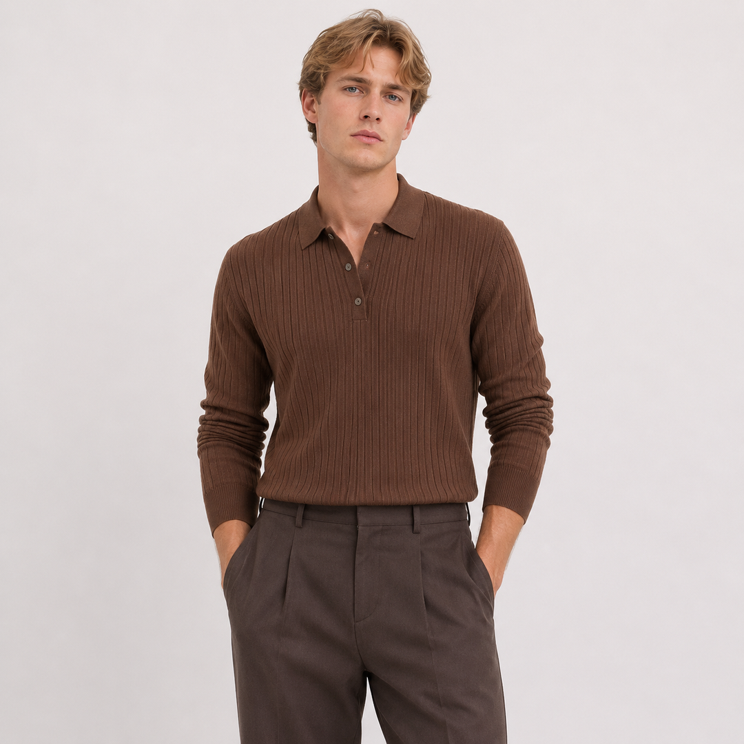 Moderne slim fit herre polo genser med striper, langermet pullover for en stilren og casual look.