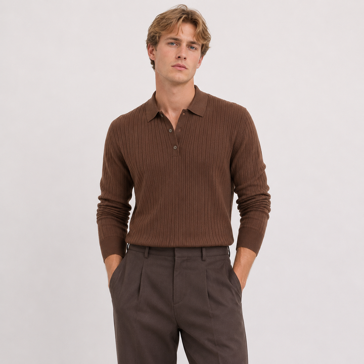 Moderne slim fit herre polo genser med striper, langermet pullover for en stilren og casual look.