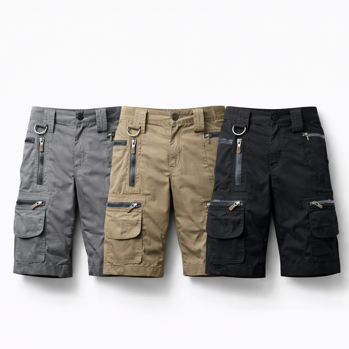 Praktiske herreshorts med rett passform og flere lommer, perfekt for sommerens utendørsaktiviteter og fritid.