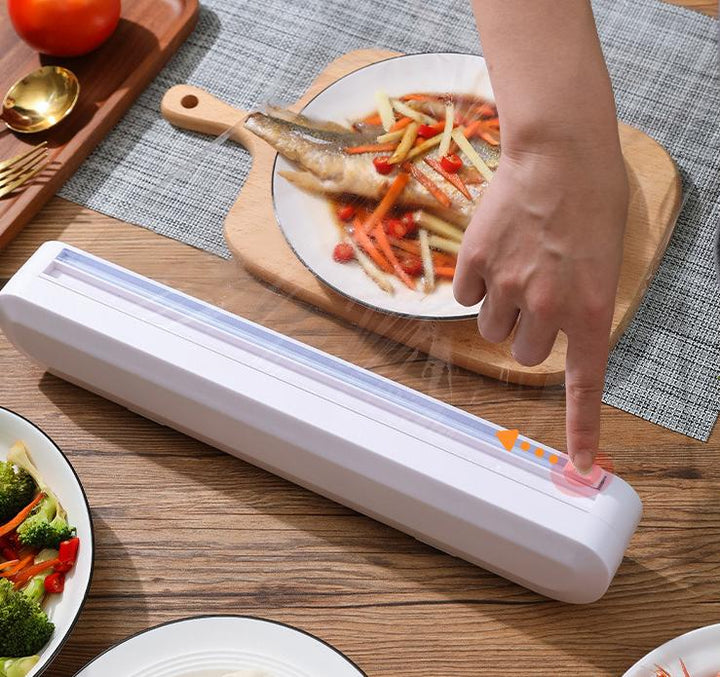 Kjøkken foliedispenser med integrert kutter for plastfolie og aluminiumsfolie. Smart kjøkkenutstyr for matoppbevaring.