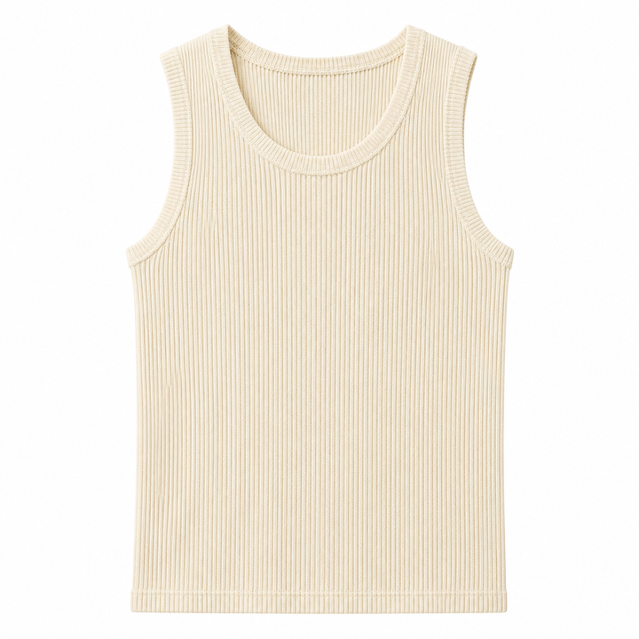 Grå herre streetwear singlet. Ribbestrikket, figurnær ermeløs topp for en moderne og avslappet stil.