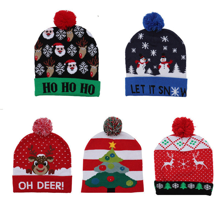 Varm strikket julelue med LED-lys, perfekt unisex vinterlue med unikt design.