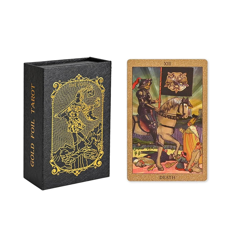 Premium tarotkort med strålende gullfolie, inspirerer til selvrefleksjon og intuisjon.