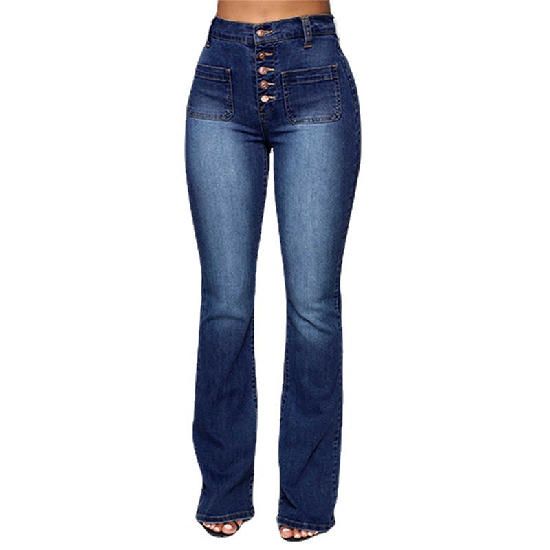 Damejeans med flair: høy midje og utsvingt ben i denim, perfekt for en elegant look.