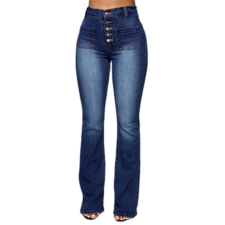 Damejeans med flair: høy midje og utsvingt ben i denim, perfekt for en elegant look.