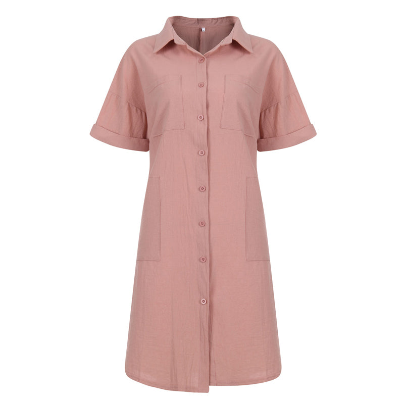 Moderne casual skjortekjole for kvinner. Komfortabel lommekjole i bomullsblanding for urban look.