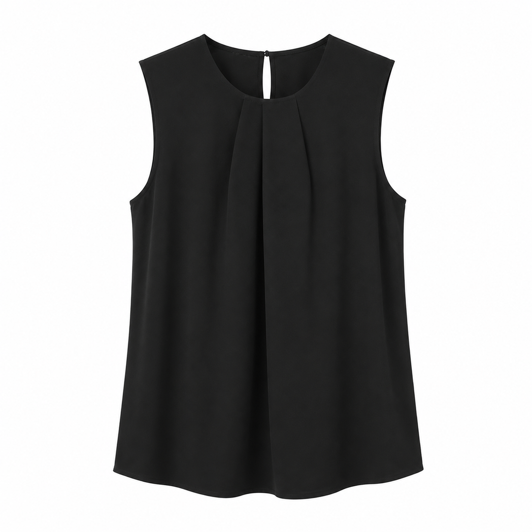 Moderne asymmetrisk plissert sommertopp. Elegant kvinnebluse perfekt for både hverdag og fest.