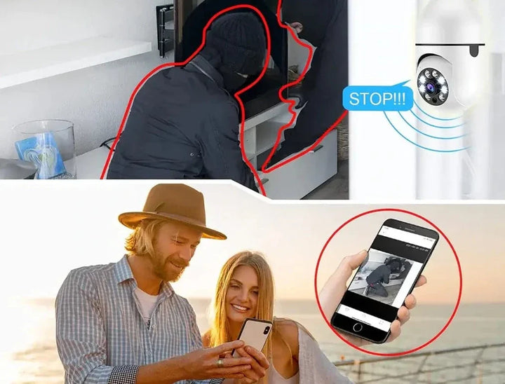 E27 WiFi kamera lyspære for hjemmet, trådløs boligsikkerhet med bevegelsesdeteksjon.