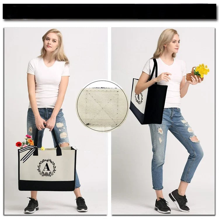 Stilren shoppingbag i canvas for kvinner, slitesterk og praktisk med trykk.