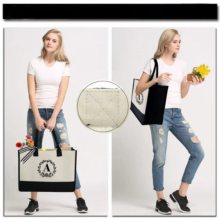 Stilren shoppingbag i canvas for kvinner, slitesterk og praktisk med trykk.
