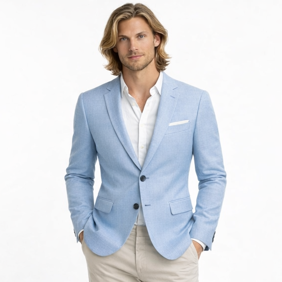 Menns stilrene casual blazer med V-hals, slim fit. Elegant enfarget jakke for business casual eller hverdag.
