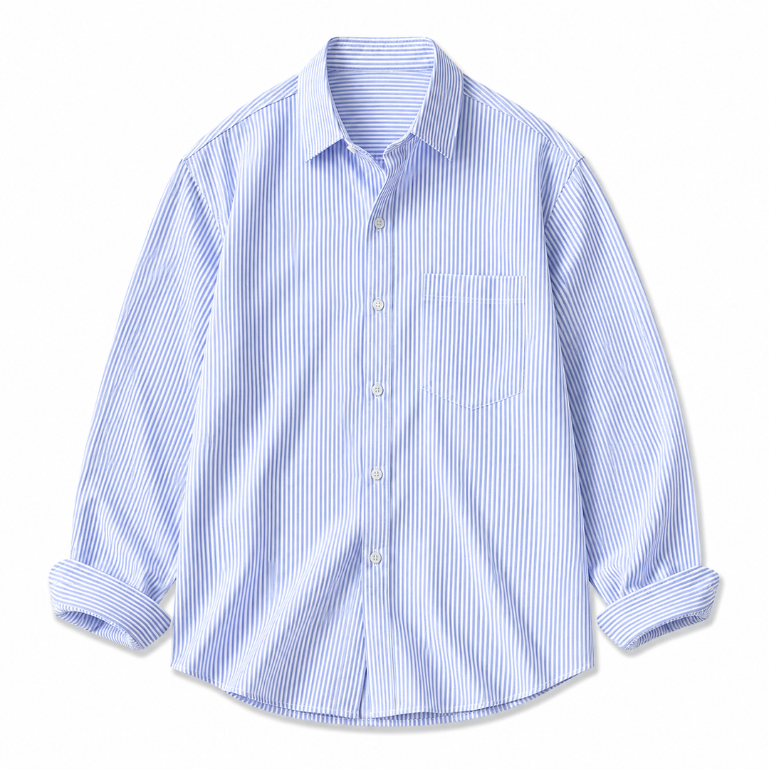 Avslappet herre retro skjorte med striper og lomme, perfekt sommertopp for casual dager.