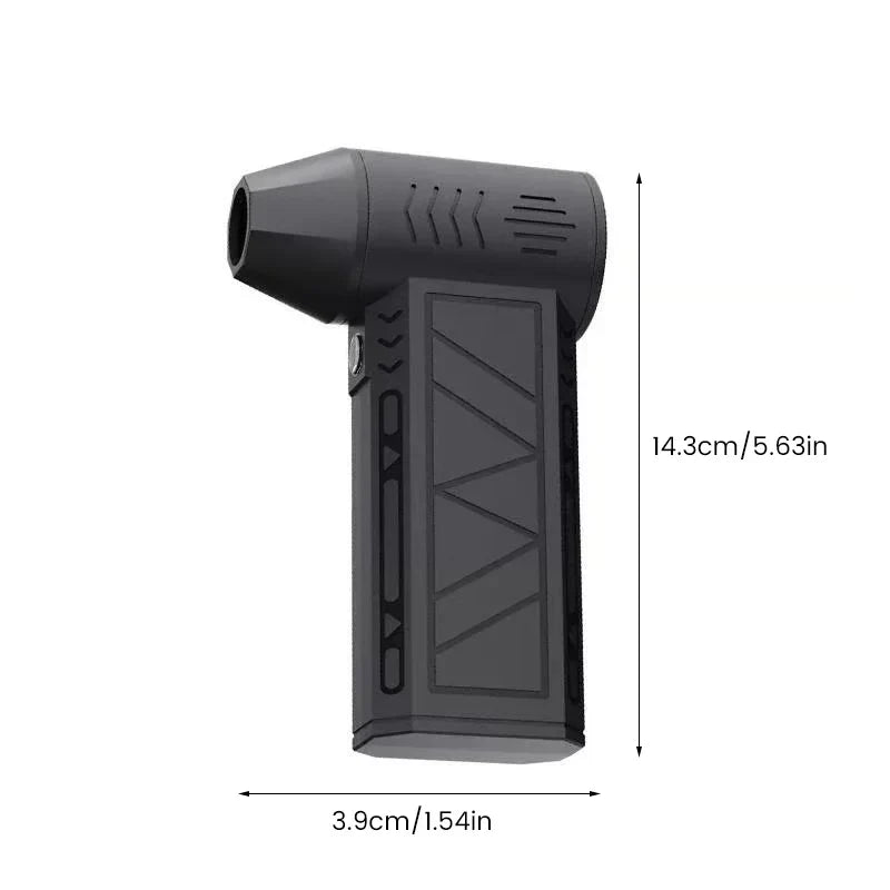Robust mini jetvifte i sort design. Slitesterk bærbar turbo luftblåser, bygget for krevende oppgaver.