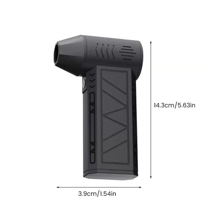 Robust mini jetvifte i sort design. Slitesterk bærbar turbo luftblåser, bygget for krevende oppgaver.