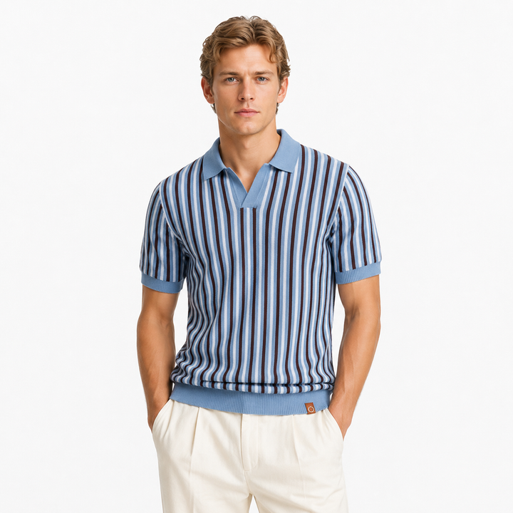 Herre polo t-skjorte i stripet design. Sval is silke for pustende og komfortabel sommerstil. Perfekt for varme dager.