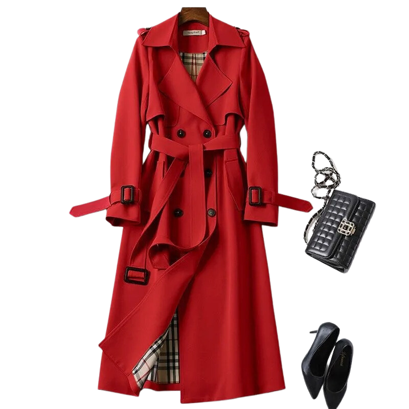 Svart elegant trenchcoat for kvinner, en klassisk langkåpe og stilren vinterkåpe.
