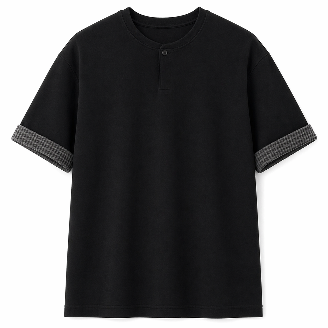 Kvalitets Herre Henley t-skjorte (260g) med rutete mønster og komfortabel løs passform for hverdagsmote.