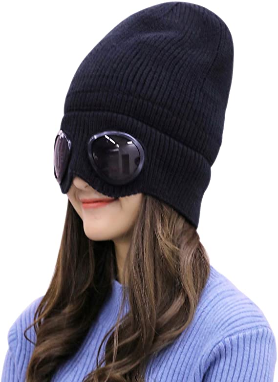 Unisex lue med smarte briller. Varm fleecefôret strikk for snøsport og generell vintermote.