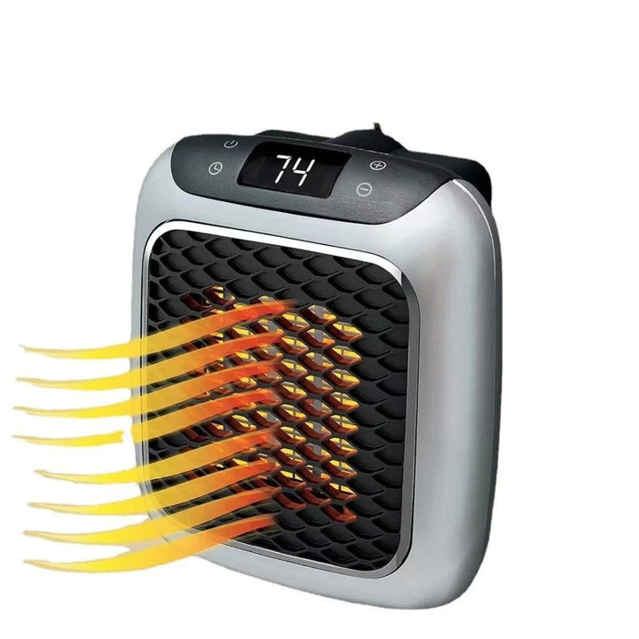 Energieffektiv mini PTC-varmeovn 800W i grått, perfekt for små rom og skrivebord.