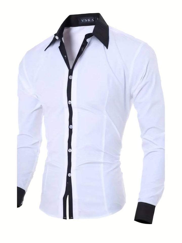 Herre button-up skjorte i bomullsblanding med stilfullt kontrastdesign, perfekt for casual bruk.