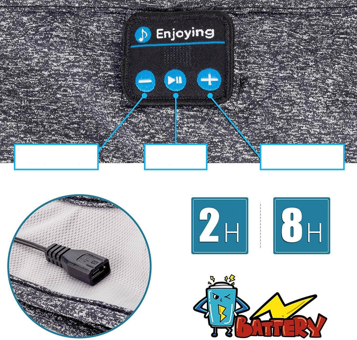 En person nyter musikk med komfortabelt unisex trådløst Bluetooth hodebånd; for avslapning og lyd.