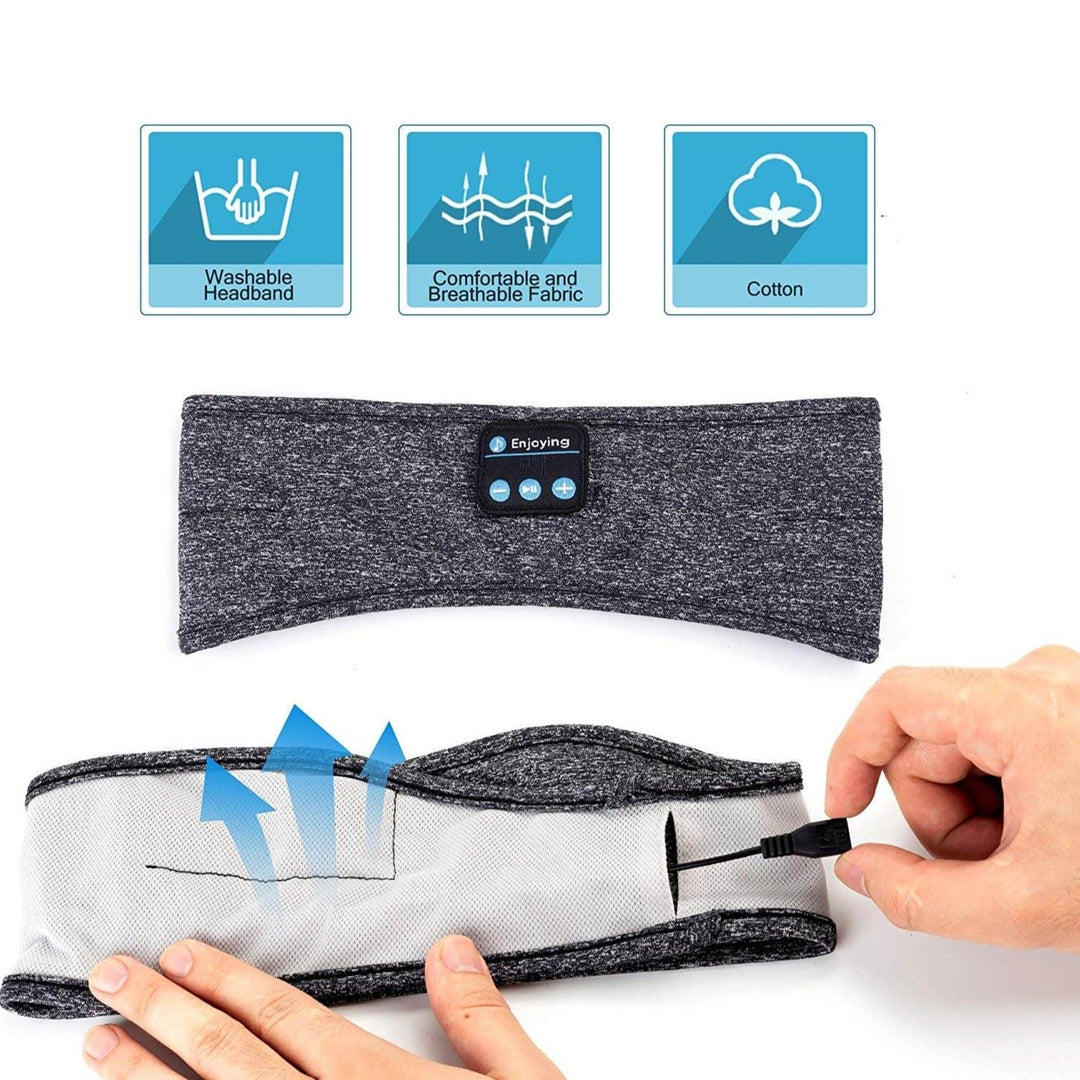 Mykt, pustende stoff på unisex Bluetooth hodebånd; ideelt for langvarig komfort under søvn og sport.