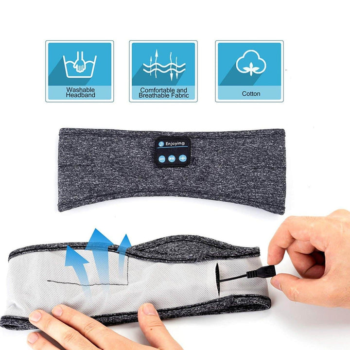 Mykt, pustende stoff på unisex Bluetooth hodebånd; ideelt for langvarig komfort under søvn og sport.