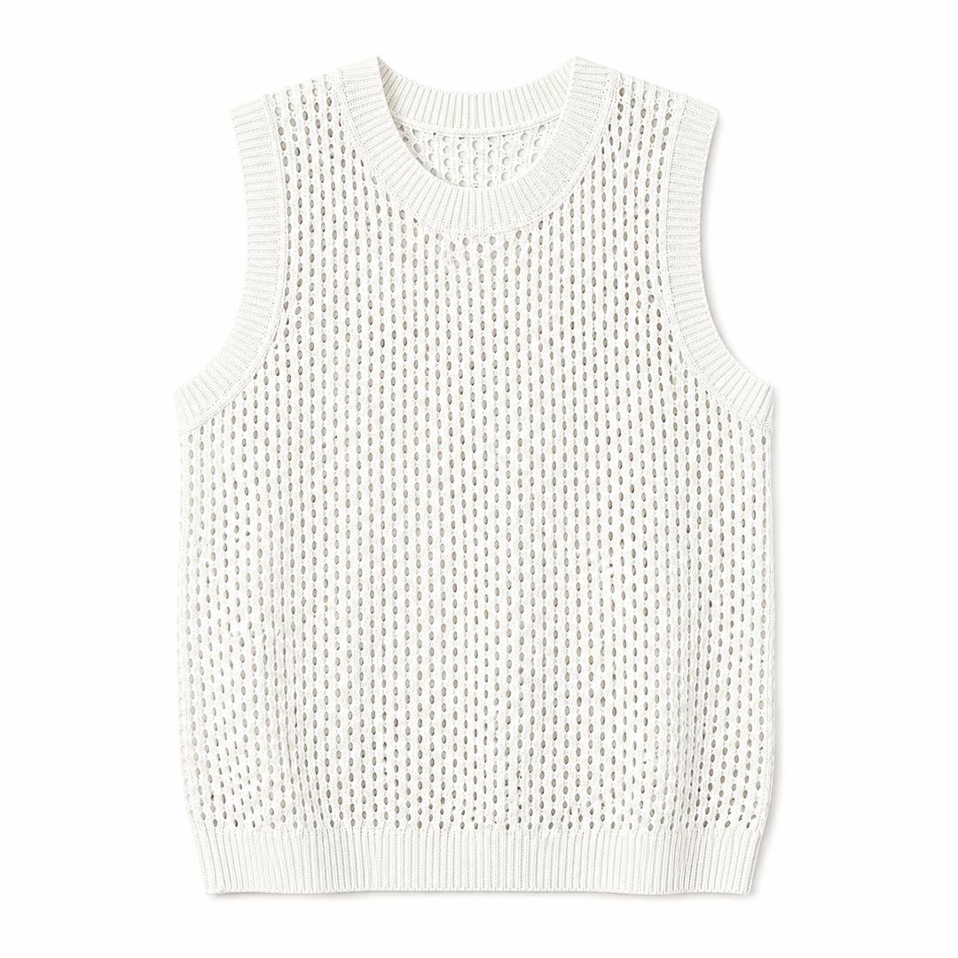 Svart mesh tanktopp for herre, oversized og ermeløs. Perfekt sporty streetwear topp til sommeren.