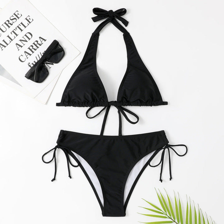 Dame Ensfarget Bikini Badedrakt med Stroppdetaljer