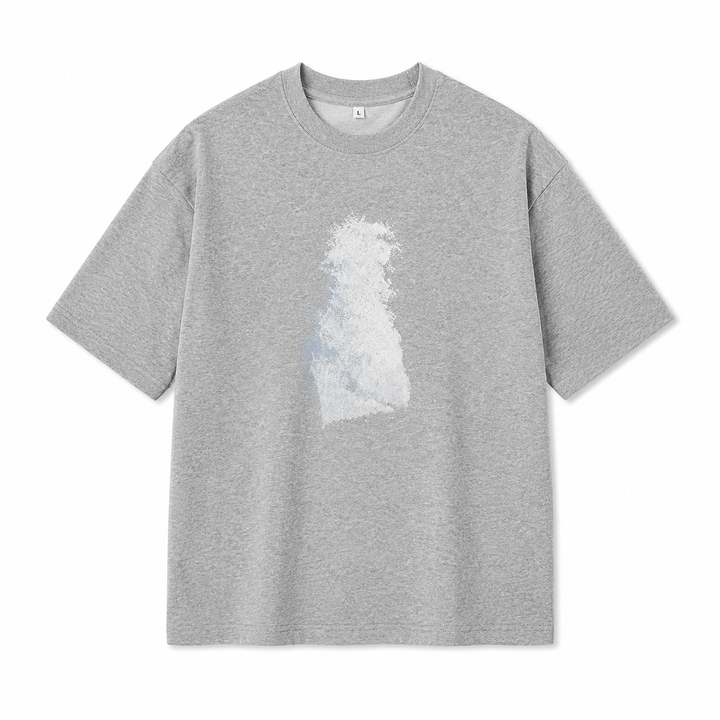 Avslappet herre bomull T-skjorte i grått og svart gradient rutemønster. Ideell for komfortabel sommer streetwear.